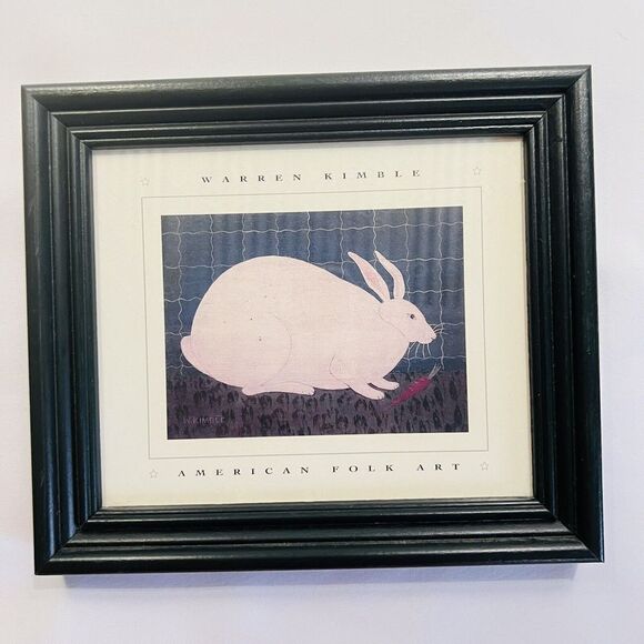 SIGNED Art Print by WARREN KIMBLE White Rabbit American Folk Art Gallery FRAMED - Picture 1 of 8
